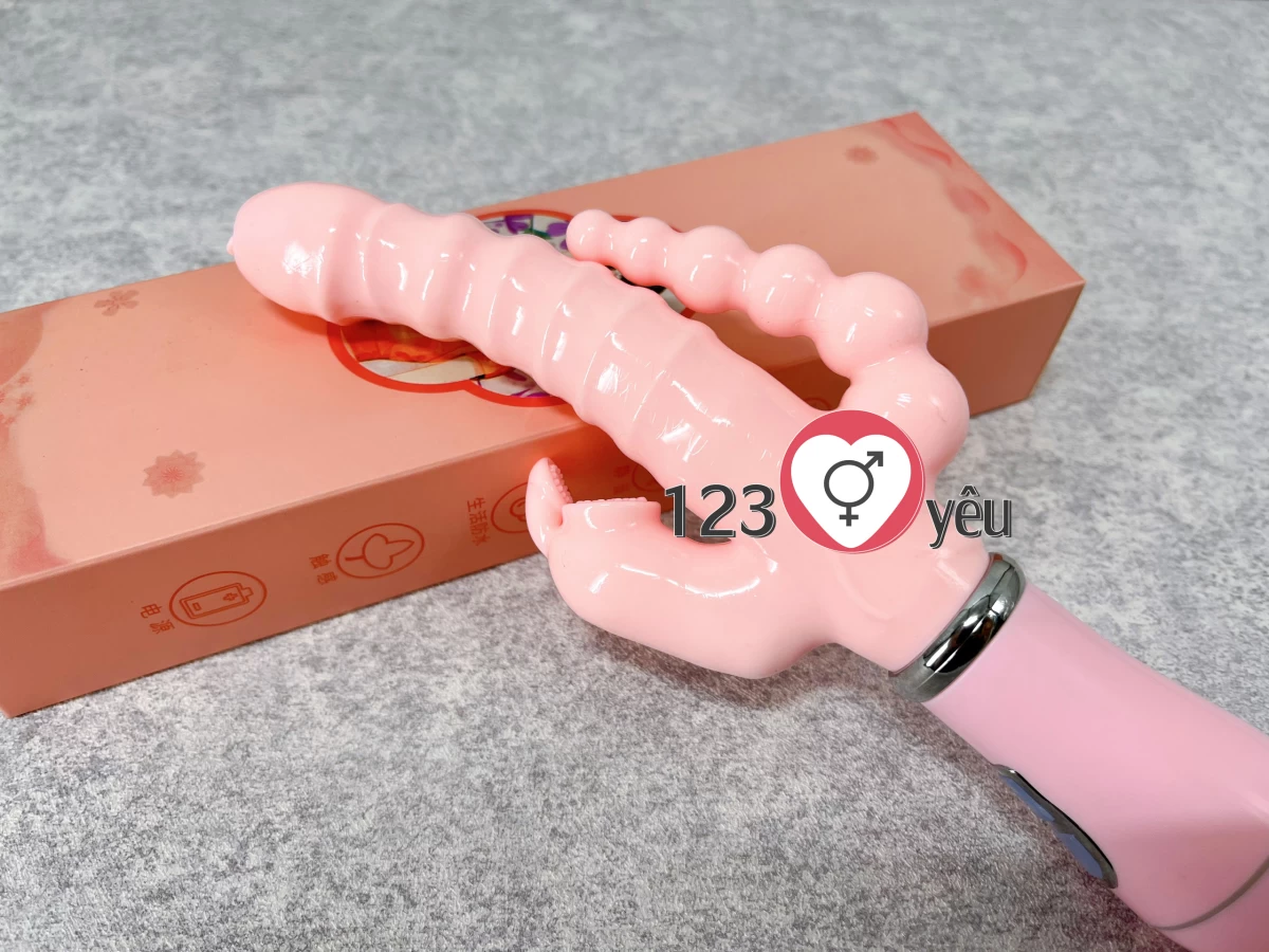 Dương vật giả đa năng kèm 3 đầu rung và cáp sạc