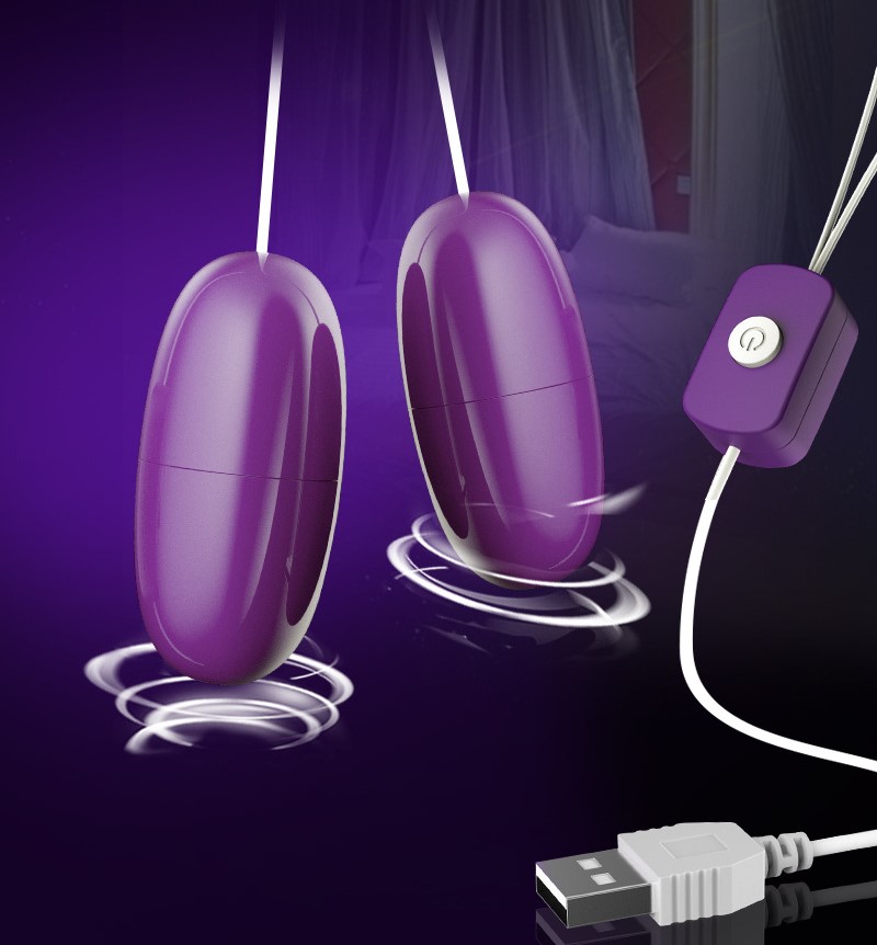 Trứng rung 2 đầu tím, cắm USB, 16 chế độ massage
