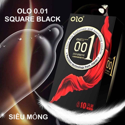 Bao Cao Su Olo Mỏng 0.01 Vuông Đen, Siêu Mỏng, Hộp Ôm Sát 10c